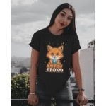 Diamond Fox | SABEZY ESSENTIALS Cotton Regular Women's T-Shirt | Black