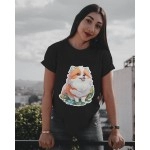 Dog White Puppy | SABEZY ESSENTIALS Cotton Regular Women's T-Shirt | Black