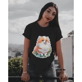 Dog White Puppy | SABEZY ESSENTIALS Cotton Regular Women's T-Shirt | Black