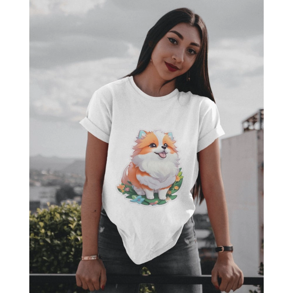 Dog White Puppy | SABEZY ESSENTIALS Cotton Regular Women's T-Shirt | White