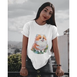 Dog White Puppy | SABEZY ESSENTIALS Cotton Regular Women's T-Shirt | White