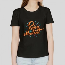 Enjoy The Moment | SABEZY ESSENTIALS Cotton Regular Women's T-Shirt | Black