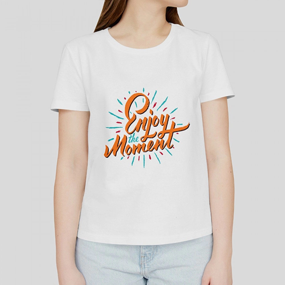 Enjoy The Moment | SABEZY ESSENTIALS Cotton Regular Women's T-Shirt | White