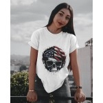 Flag Skull | SABEZY ESSENTIALS Cotton Regular Women's T-Shirt | White