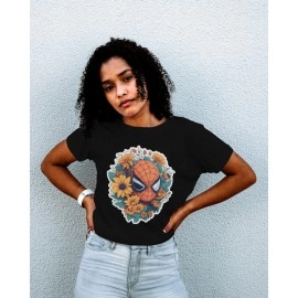 Flower Spidy | SABEZY ESSENTIALS Cotton Regular Women's T-Shirt | Black
