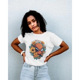 Flower Spidy | SABEZY ESSENTIALS Cotton Regular Women's T-Shirt | White