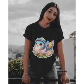 Flower Twitty | SABEZY ESSENTIALS Cotton Regular Women's T-Shirt | Black