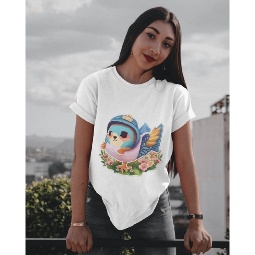 Flower Twitty | SABEZY ESSENTIALS Cotton Regular Women's T-Shirt | White