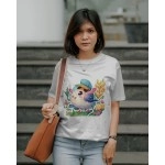 Flowery Twitty | SABEZY ESSENTIALS Cotton Regular Women's T-Shirt | White