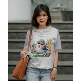 Flowery Twitty | SABEZY ESSENTIALS Cotton Regular Women's T-Shirt | White