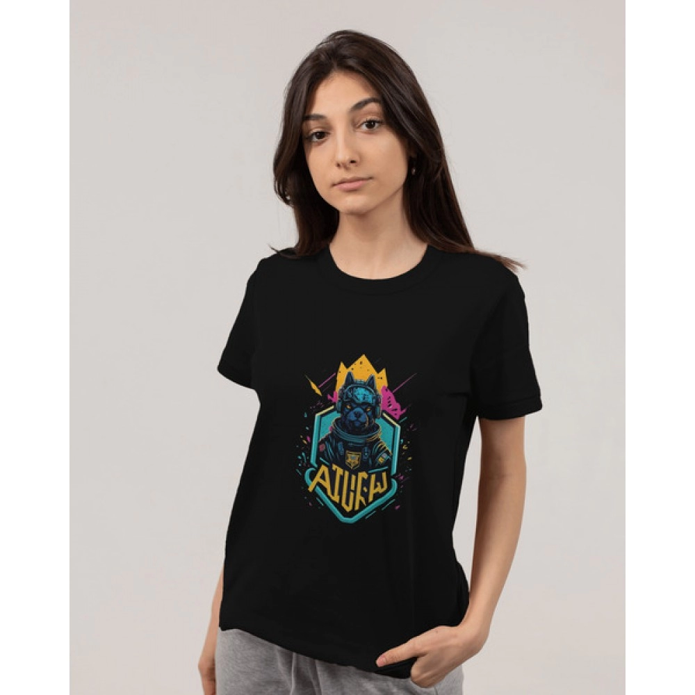 Game Wolf | SABEZY ESSENTIALS Cotton Regular Women's T-Shirt | Black