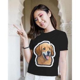 Golden Retriever | SABEZY ESSENTIALS Cotton Regular Women's T-Shirt | Black