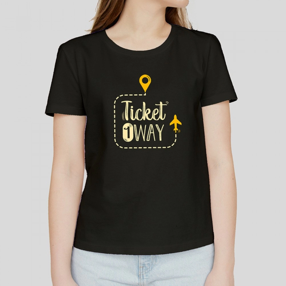 Ticket 1 Way | Graphic Print Women Round Neck Black T-Shirt
