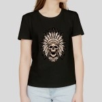 Feather Skull | Half Sleeves Women's Black T-shirt