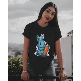 Happy Bunny | SABEZY ESSENTIALS Cotton Regular Women's T-Shirt | Black