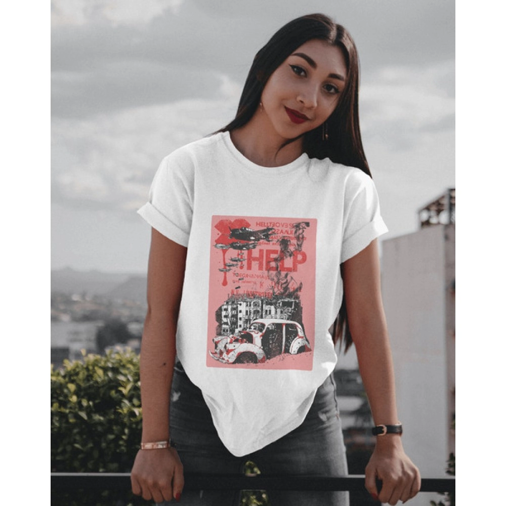 Help Me | SABEZY ESSENTIALS Cotton Regular Women's T-Shirt | White