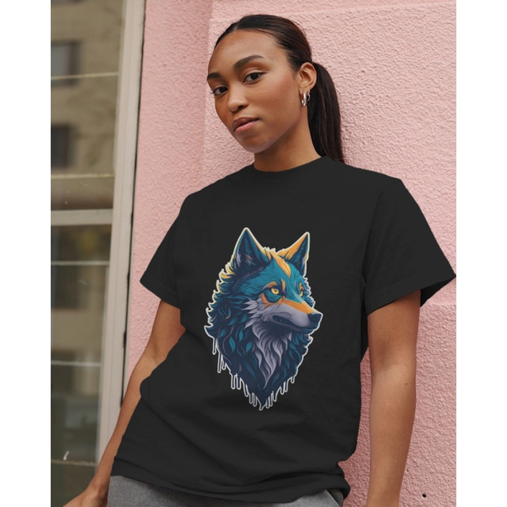 Mountain Wolf | SABEZY ESSENTIALS Cotton Regular Women's T-Shirt | Black