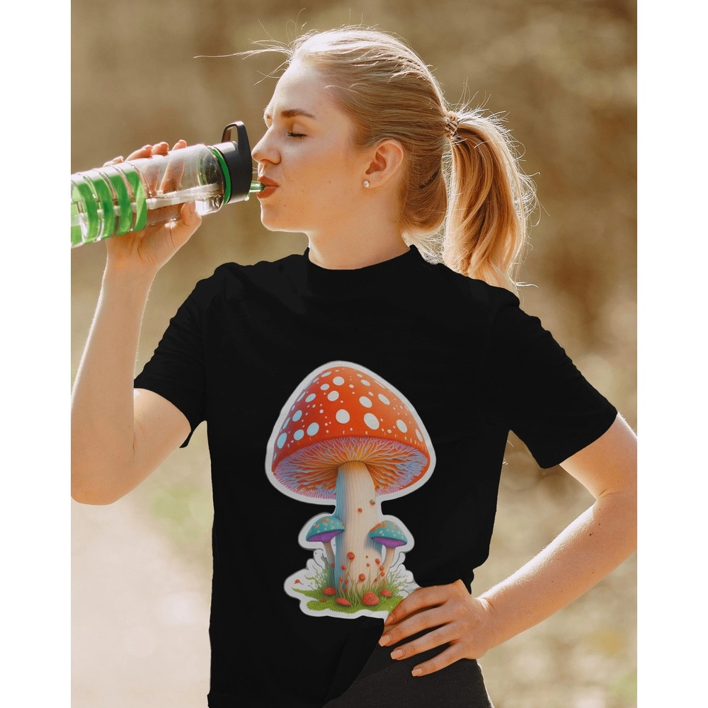 Mushrooms | SABEZY ESSENTIALS Cotton Regular Women's T-Shirt | Black