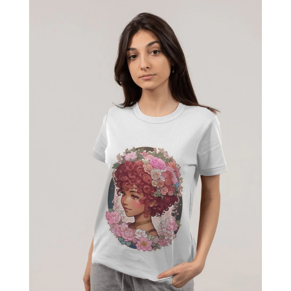 Pink Young Lady | SABEZY ESSENTIALS Cotton Regular Women's T-Shirt | White