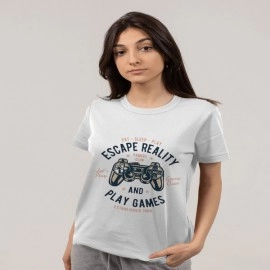 Escape Reality And Play Games | SABEZY ESSENTIALS Cotton Regular Women's T-Shirt | White