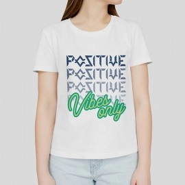 Positive Vibes | SABEZY ESSENTIALS Cotton Regular Women's T-Shirt | White