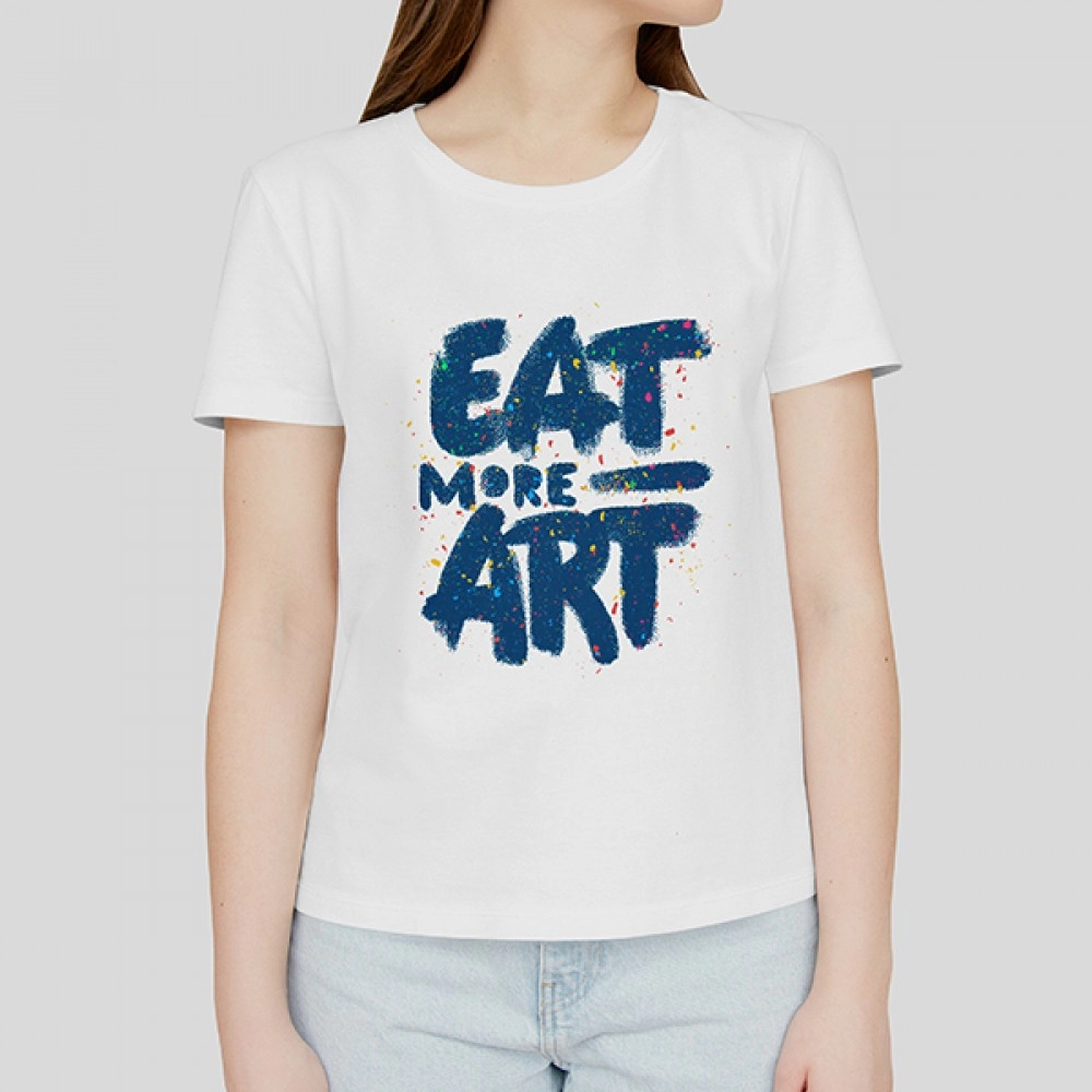 Eat More Art | Regular Cotton Women White T-shirt