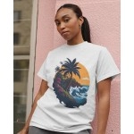 Sunset Shine | SABEZY ESSENTIALS Cotton Regular Women's T-Shirt | White