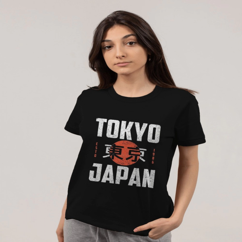 Tokyo Japan | SABEZY ESSENTIALS Cotton Regular Women's T-Shirt | Black