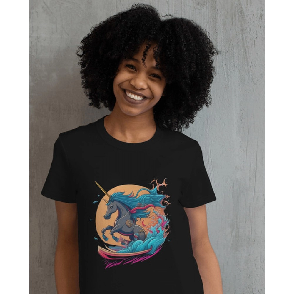 Unicorn | SABEZY ESSENTIALS Cotton Regular Women's T-Shirt | Black