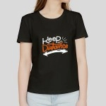 Keep Your Distance | Women Printed Round Neck Cotton Blend Black T-Shirt