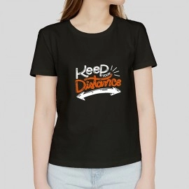 Keep Your Distance | Women Printed Round Neck Cotton Blend Black T-Shirt