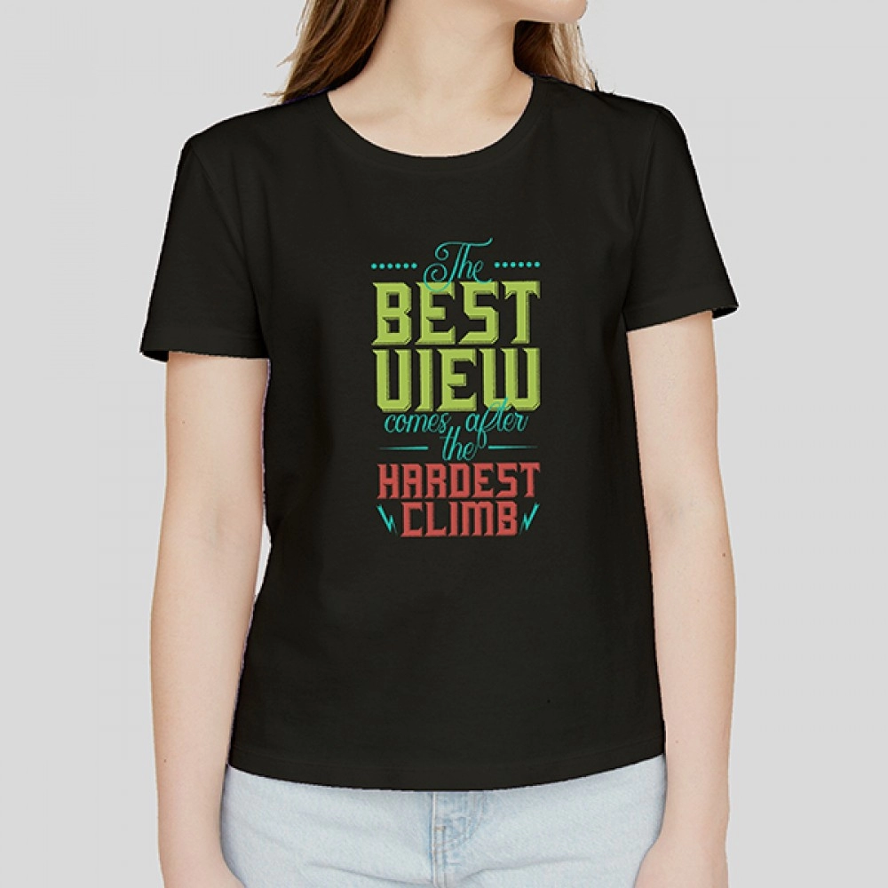 Best View| Women Printed Round Neck Pure Cotton Black T-Shirt
