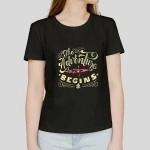 The Adventure Begins | Womens Graphic Printed Black 100% Cotton T-Shirt