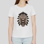 Feather Skull | Women's Graphic Printed Round Neck White T-shirt