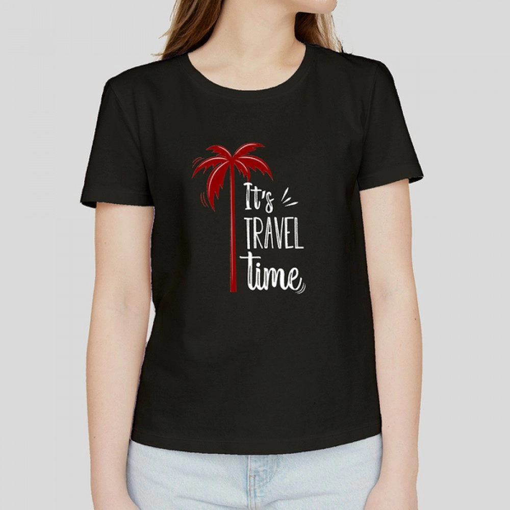 It's Travel Time | Womens Relaxed Fit Black T-Shirt