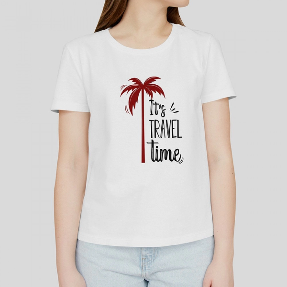 It's Travel Time | Womens White Tshirt Round Neck