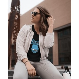 Angry Blue Monkey Face | SABEZY ESSENTIALS Cotton Regular Women's T-Shirt | Black