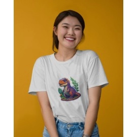 Baby Dinosaur | SABEZY ESSENTIALS Cotton Regular Women's T-Shirt | White