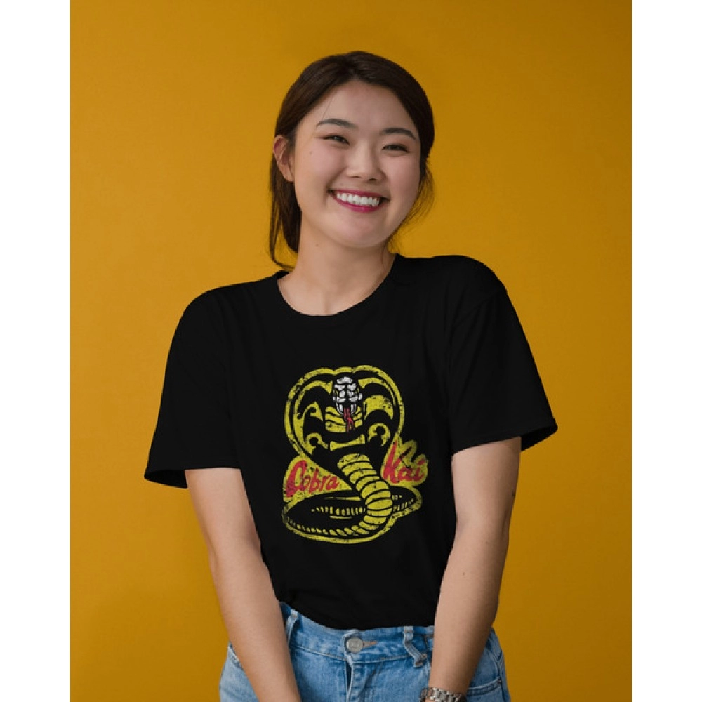 Cobra Kai | SABEZY ESSENTIALS Cotton Regular Women's T-Shirt | Black