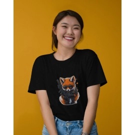 Cool Fox | SABEZY ESSENTIALS Cotton Regular Women's T-Shirt | Black