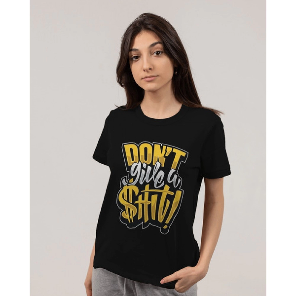 Don't Give a Shit | SABEZY ESSENTIALS Cotton Regular Women's T-Shirt | Black