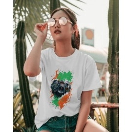 Flash Camera  | SABEZY ESSENTIALS Cotton Regular Women's T-Shirt | White