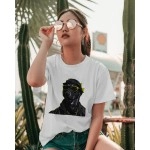 Funky Dog | SABEZY ESSENTIALS Cotton Regular Women's T-Shirt | White