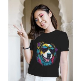 Happy Dog | SABEZY ESSENTIALS Cotton Regular Women's T-Shirt | Black