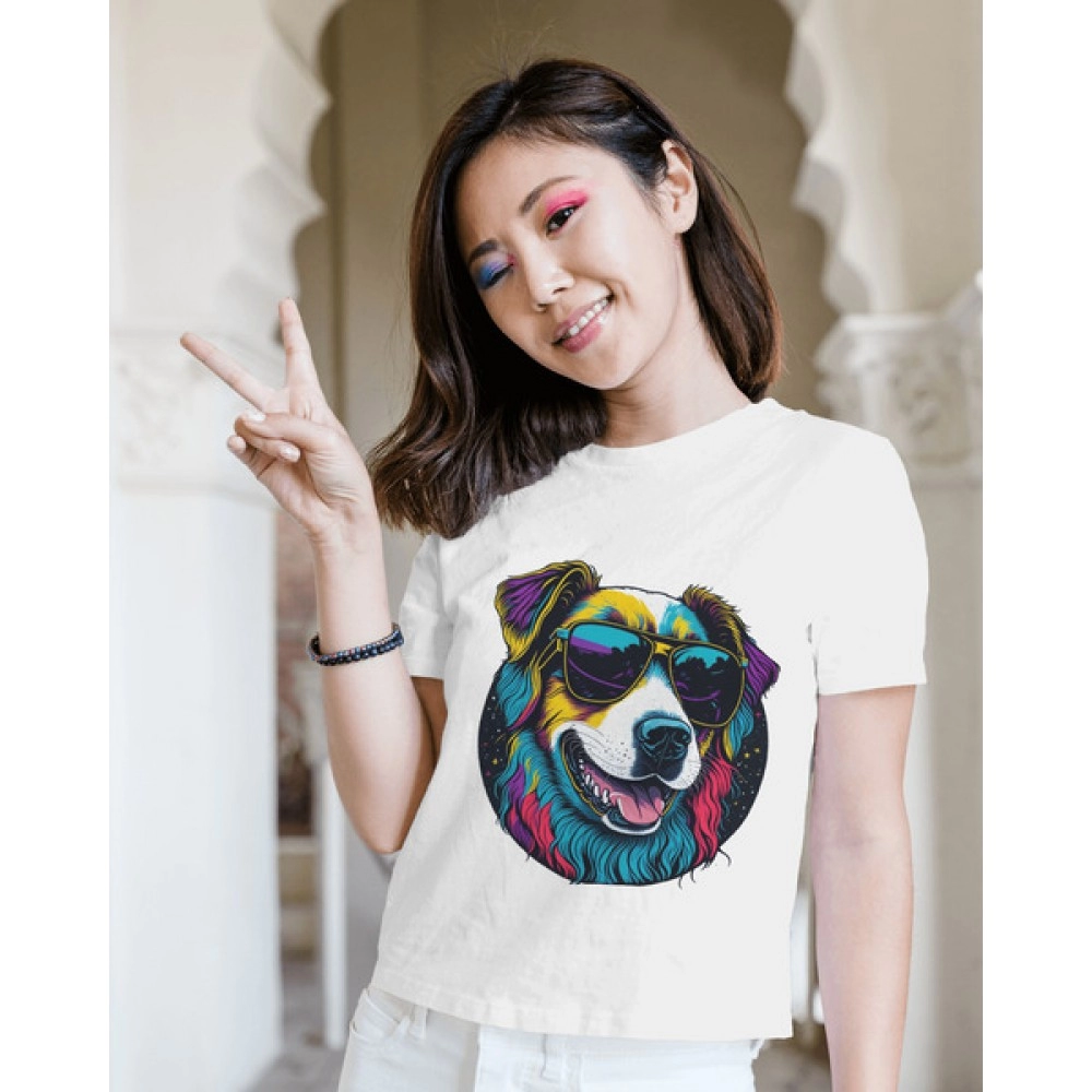 Happy Dog | SABEZY ESSENTIALS Cotton Regular Women's T-Shirt | White