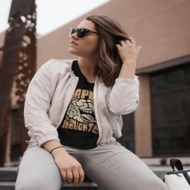 Happy Thoughts | SABEZY ESSENTIALS Cotton Regular Women's T-Shirt | Black