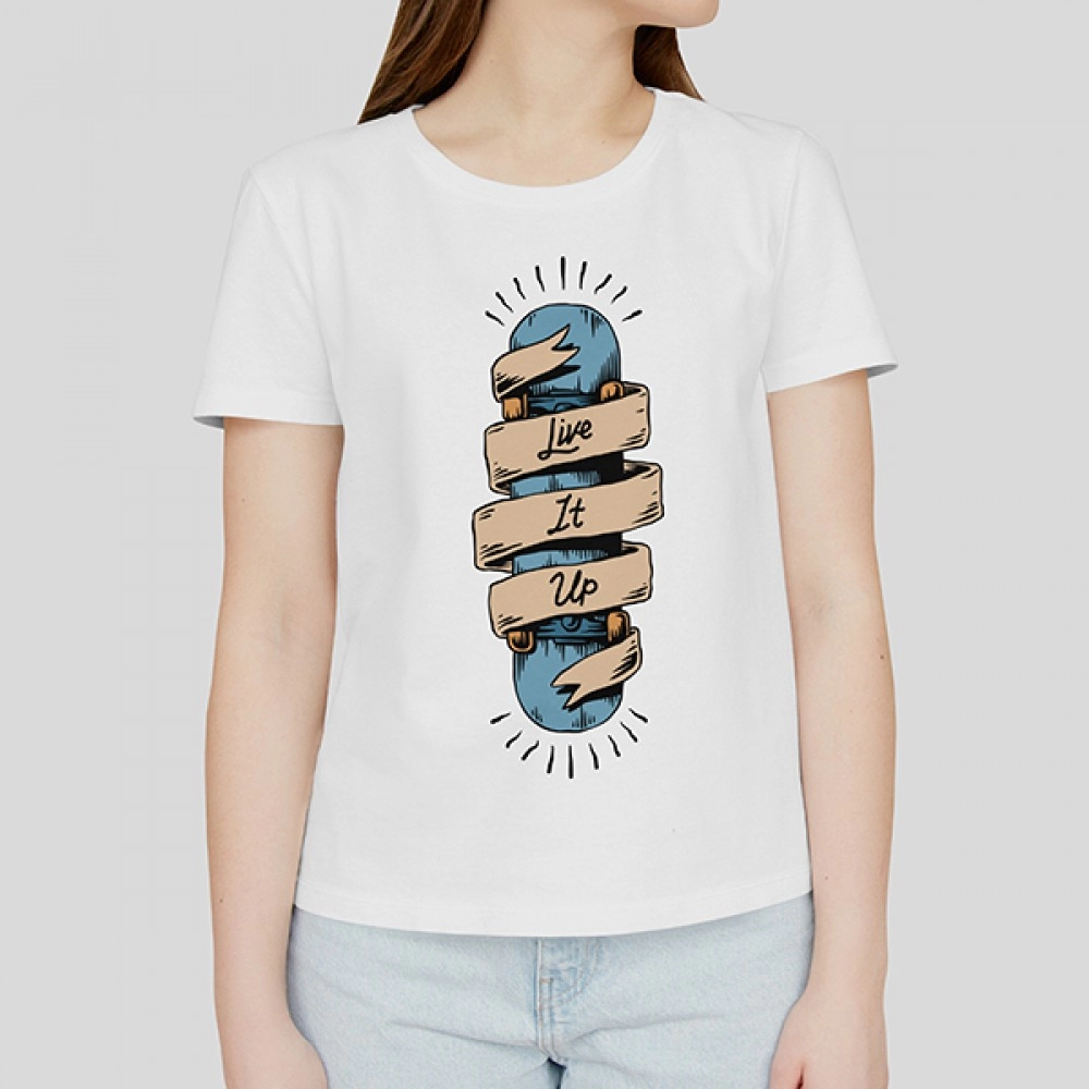 Live It Up | SABEZY ESSENTIALS Cotton Regular Women's T-Shirt | White