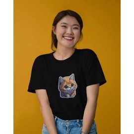 Mini Cat | SABEZY ESSENTIALS Cotton Regular Women's T-Shirt | Black