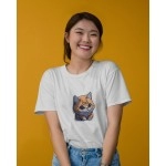 Mini Cat | SABEZY ESSENTIALS Cotton Regular Women's T-Shirt | White