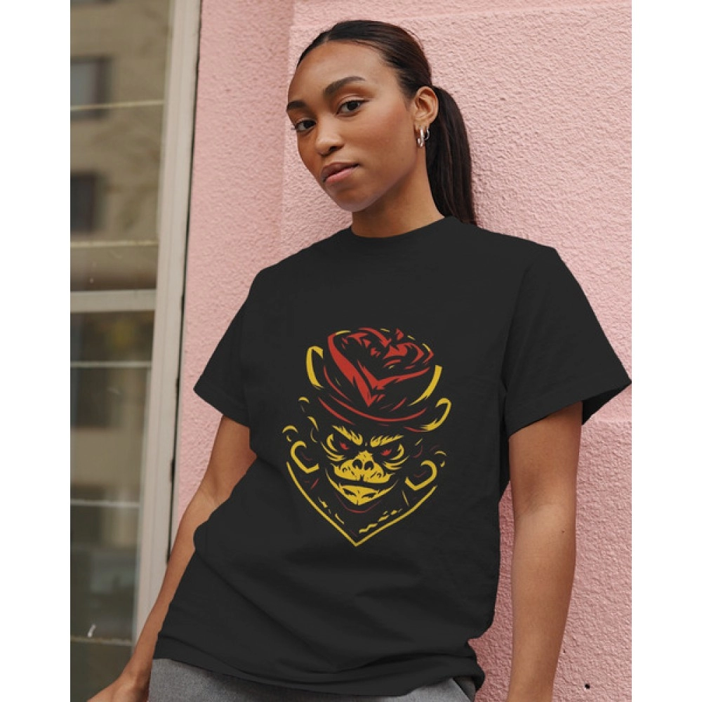 Monkey Magic | SABEZY ESSENTIALS Cotton Regular Women's T-Shirt | Black